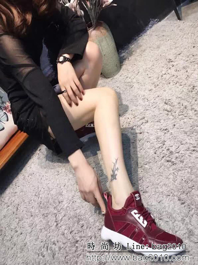 CHANEL香奈兒 最新款846 歐彈力布+牛皮 內增高女休閒鞋 QZS1449